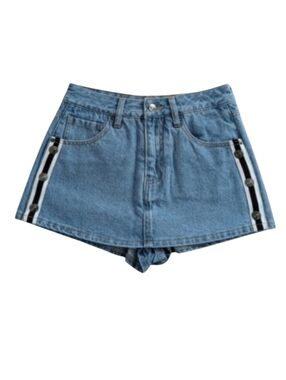 NWOT Forever 21 Denim Jean Skort Skirt with Striped Snap Button Trim Small